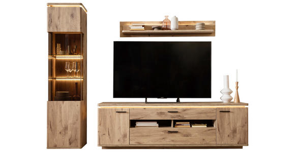 WOHNWAND 3-teilig  in Eichefarben  270/208/50 cm  - Eichefarben/Anthrazit, KONVENTIONELL, Glas/Holzwerkstoff (270/208/50cm) - Cantus