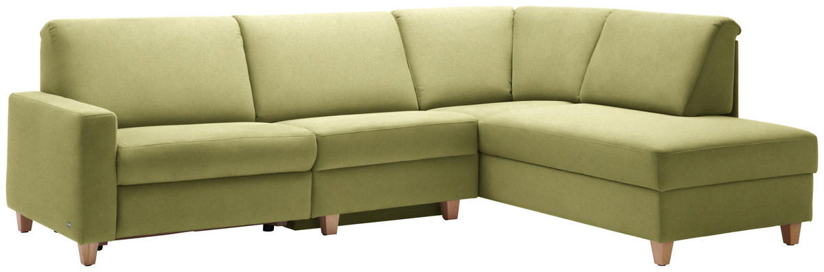 ECKSOFA in Flachgewebe Hellgrün  261/203 cm  - Eichefarben/Hellgrün, KONVENTIONELL, Holz/Textil (261/203cm) - Sedda