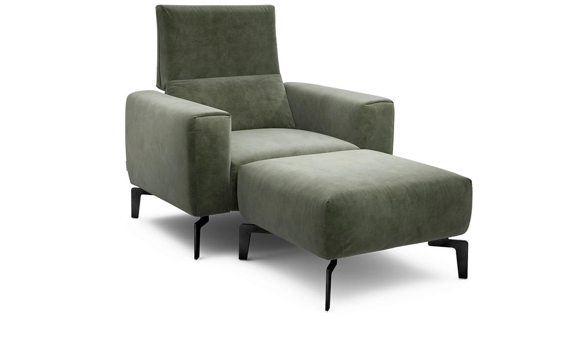 Sessel inkl. Hocker in Samt Waldgrün  - Waldgrün/Schwarz, Design, Textil/Metall (110/85/86-94cm) - SENSOO