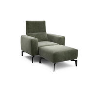 Sessel inkl. Hocker in Samt Waldgrün  - Waldgrün/Schwarz, Design, Textil/Metall (110/85/86-94cm) - SENSOO