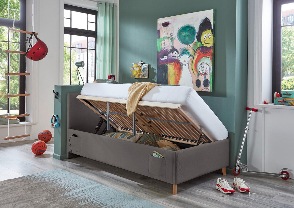 POLSTERBETT 120/200 cm  in Anthrazit  - Eichefarben/Birkefarben, Konventionell, Holz/Textil (120/200cm) - Stylife