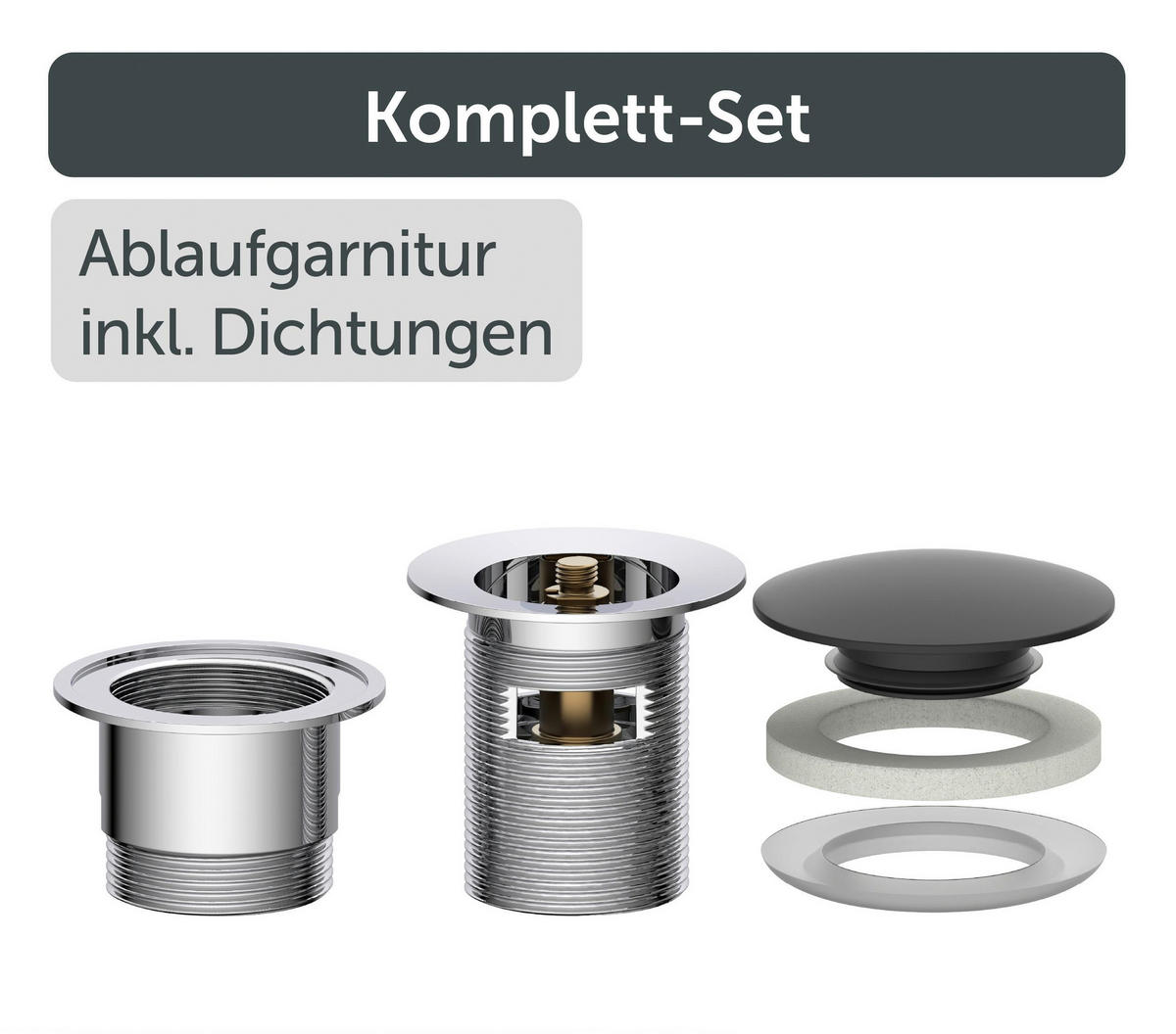 ABLAUFVENTIL  - Chromfarben/Schwarz, Basics, Metall (6,5cm) - Schütte