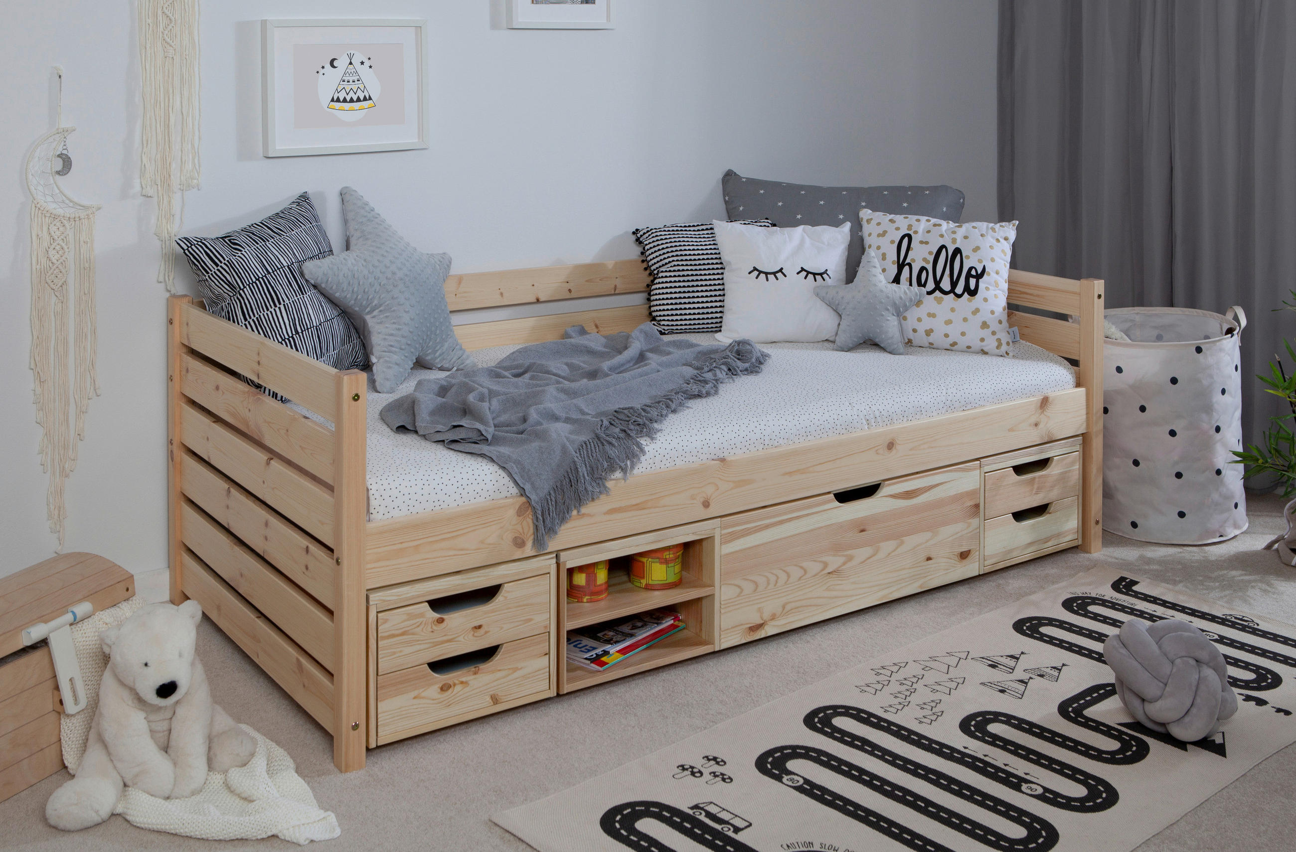 STAURAUMBETT 90/200 cm  in Naturfarben  - Naturfarben, MODERN, Holz (90/200cm) - MID.YOU