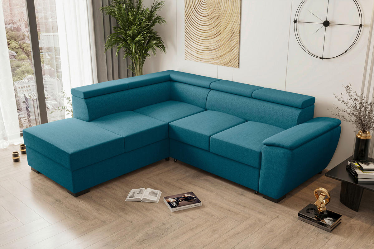 ECKSOFA Petrol Flachgewebe  - Petrol/Schwarz, KONVENTIONELL, Kunststoff/Textil (220/266cm) - Carryhome