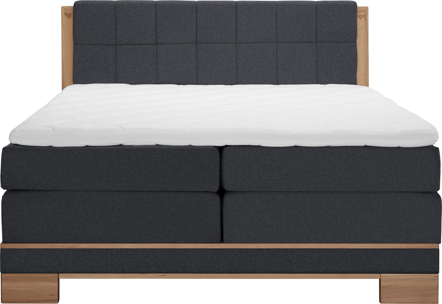 BOXSPRINGBETT 140/200 cm in Buchefarben, Dunkelgrau - Flachgewebe