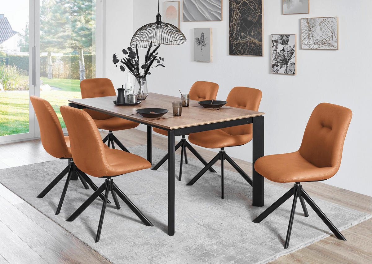 STUHL  in Edelstahl Lederlook (vegan) Metall, Textil  - Cognac/Schwarz, Basics, Textil/Metall (51/89/61cm) - Celina Home