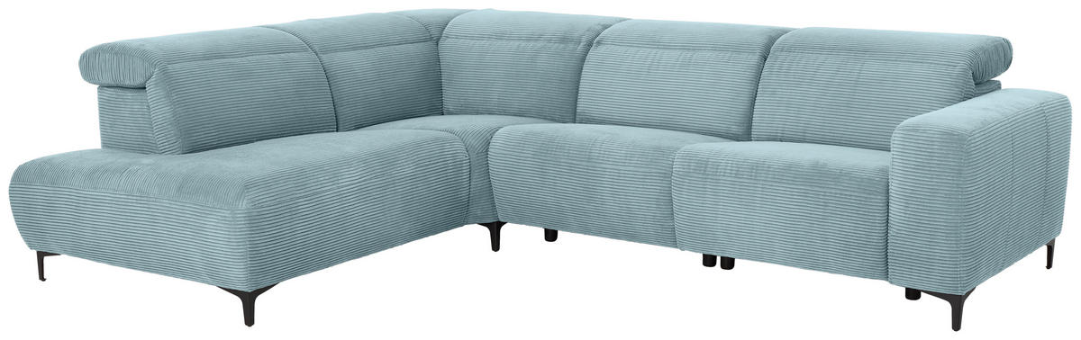 ECKSOFA in Cord Hellblau  - Schwarz/Hellblau, Design, Textil (223/290cm) - Pure Home Lifestyle