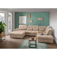 WOHNLANDSCHAFT in Chenille Hellbraun  - Chromfarben/Hellbraun, Design, Textil/Metall (195/376/254cm) - Livetastic