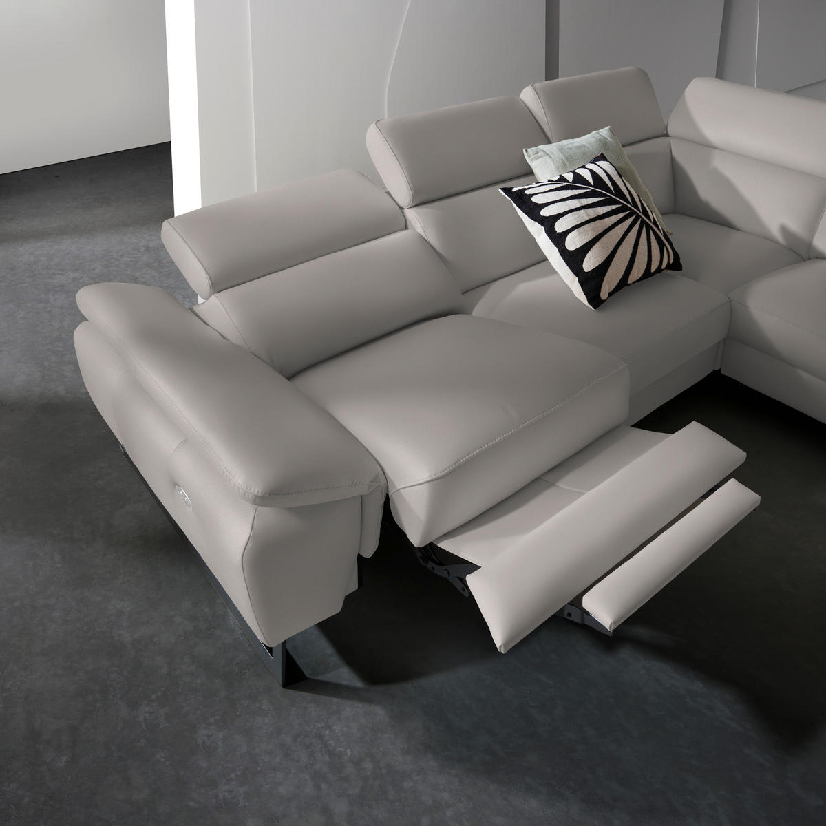 ECKSOFA in Echtleder Greige  - Greige/Schwarz, Design, Leder/Metall (225/281cm) - Celina Home