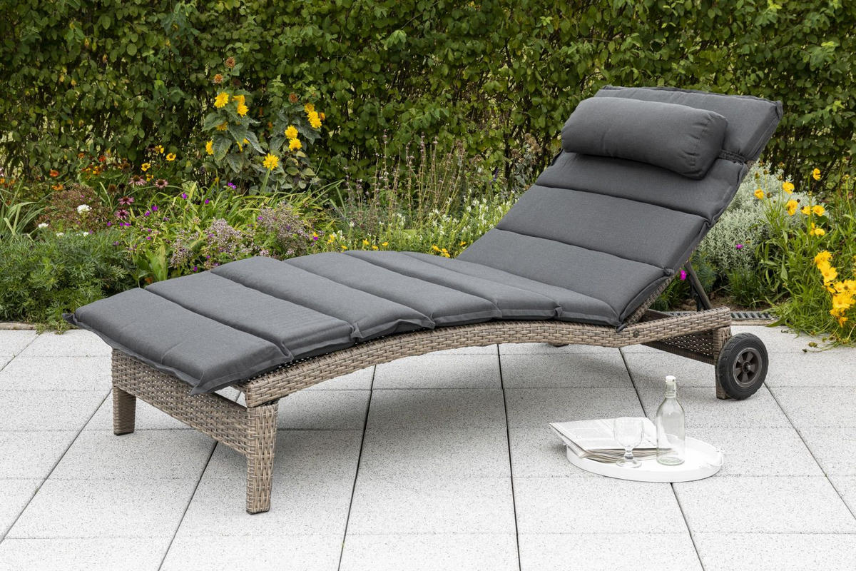 GARTEN-RELAXLIEGE 90/100/208 cm  - Grau, ROMANTIK / LANDHAUS, Kunststoff/Metall (90/100/208cm) - Gardenson
