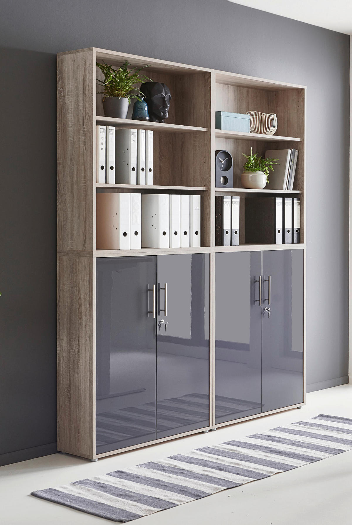 BÜRO erweiterbar, abschließbar Sonoma Eiche, Anthrazit Hochglanz - Anthrazit Hochglanz/Sonoma Eiche, MODERN, Holzwerkstoff/Metall - MID.YOU