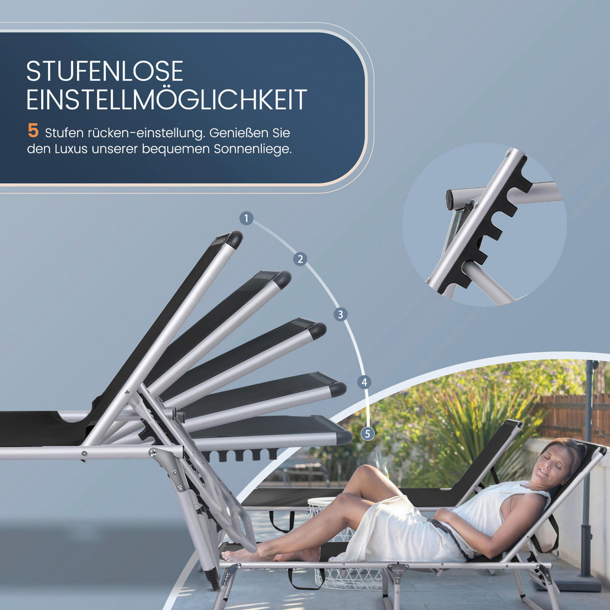 STRANDLIEGE 190/73/62 cm  - Silberfarben/Schwarz, Basics, Textil/Metall (190/73/62cm) - Modante