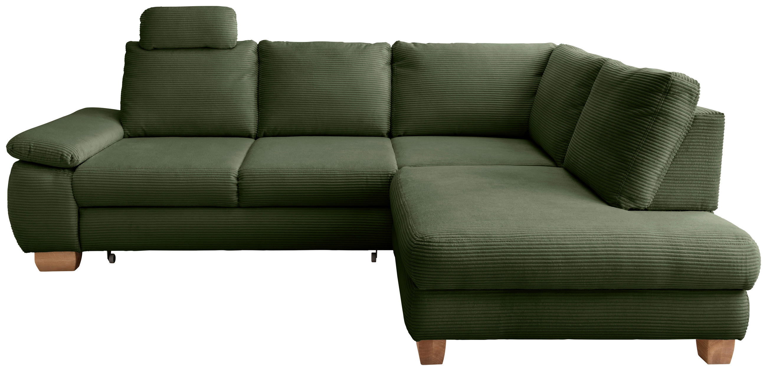 ECKSCHLAFSOFA Cord Dunkelgrün  inkl. Bettkasten, Schlaffunktion, Armteilverstellung, Sitztiefenverstellung, Liegefläche im Originalstoff, Kopfstütze  - Wildeiche/Dunkelgrün, MODERN, Holz/Textil (261/206cm) - Livetastic