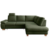 ECKSCHLAFSOFA Cord Dunkelgrün  inkl. Bettkasten, Schlaffunktion, Armteilverstellung, Sitztiefenverstellung, Liegefläche im Originalstoff, Kopfstütze  - Wildeiche/Dunkelgrün, MODERN, Holz/Textil (261/206cm) - Livetastic