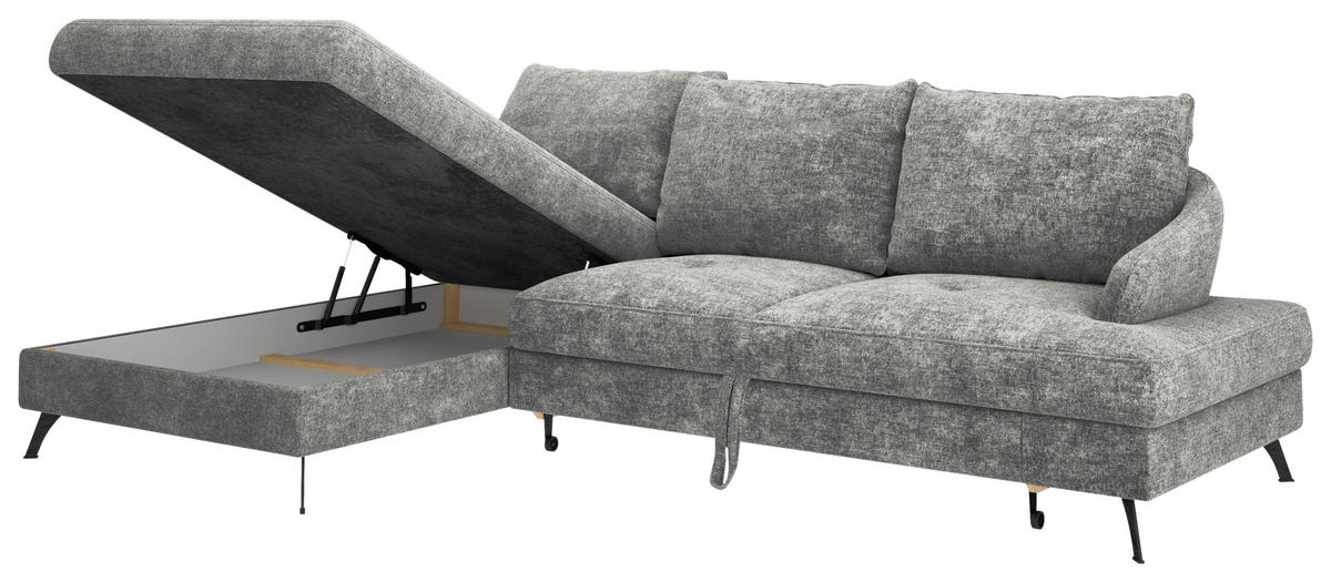 ECKSOFA in Webstoff Dunkelgrau  - Dunkelgrau/Schwarz, Konventionell, Textil/Metall (183/293cm) - Carryhome