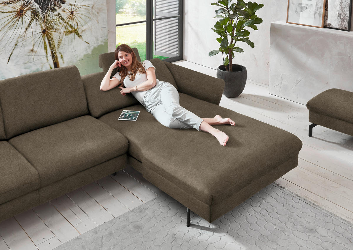ECKSOFA in Velours Graubraun  - Graubraun/Schwarz, Design, Textil/Metall (306/179cm) - Beldomo System