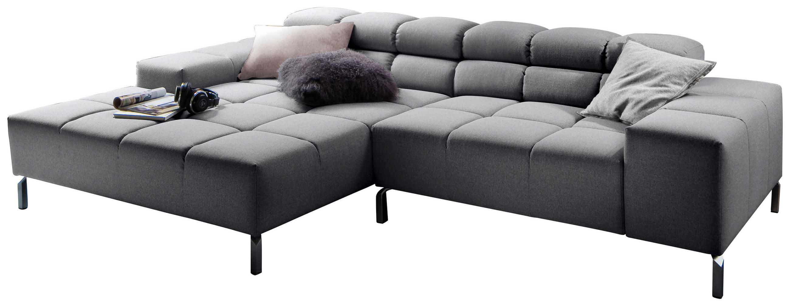 ECKSOFA Grau Flachgewebe - Grau, Design, Textil/Metall (178/280cm) - Hom`in