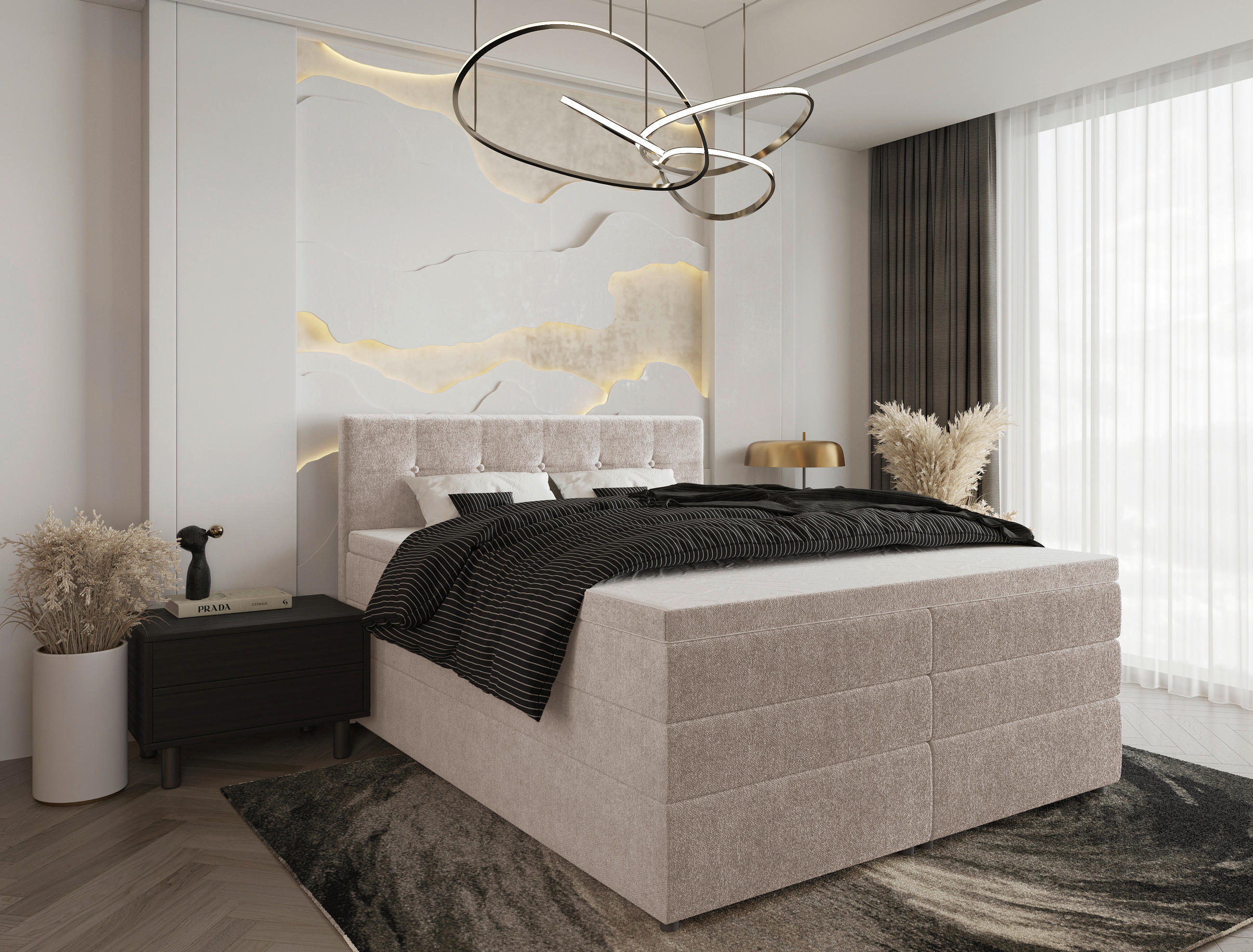 BOXSPRINGBETT 160/200 cm  in Beige  - Beige/Schwarz, KONVENTIONELL, Kunststoff/Textil (160/200cm) - Carryhome