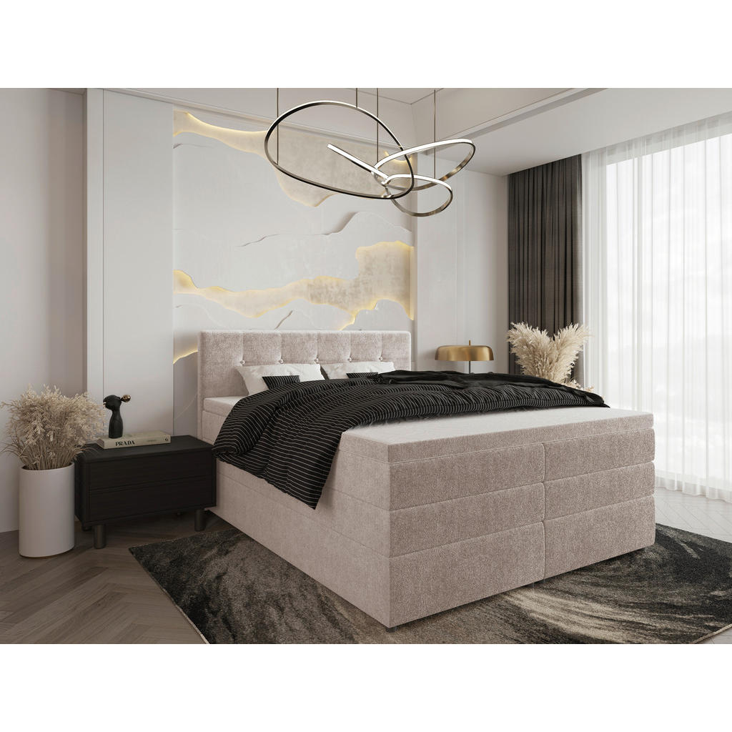Thumbnail - Carryhome Boxspringbett, Beige, Textil, H3, Höhe ca. 18 cm, 160x200 cm, gepolstertes Kopfteil, Topper durchgehend, in ve...