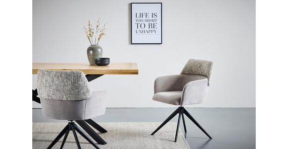 ARMLEHNSTUHL in Eisen Webstoff - Greige/Schwarz, Design, Textil/Metall (61/83/61cm) - Novel