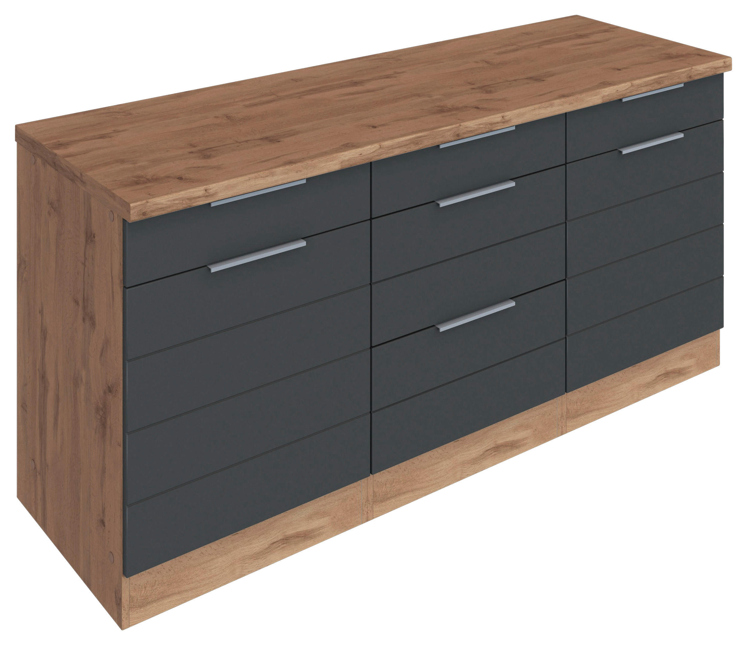 KÜCHENUNTERSCHRANK 180/86/60 cm  Grau, Eiche Wotan  - Eiche Wotan/Grau, Design, Holzwerkstoff/Metall (180/86/60cm) - Held