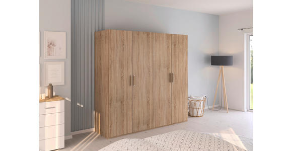 DREHTÜRENSCHRANK 201/197/60 cm 4-türig Sonoma Eiche - Silberfarben/Sonoma Eiche, Design, Holzwerkstoff/Kunststoff (201/197/60cm) - Novel