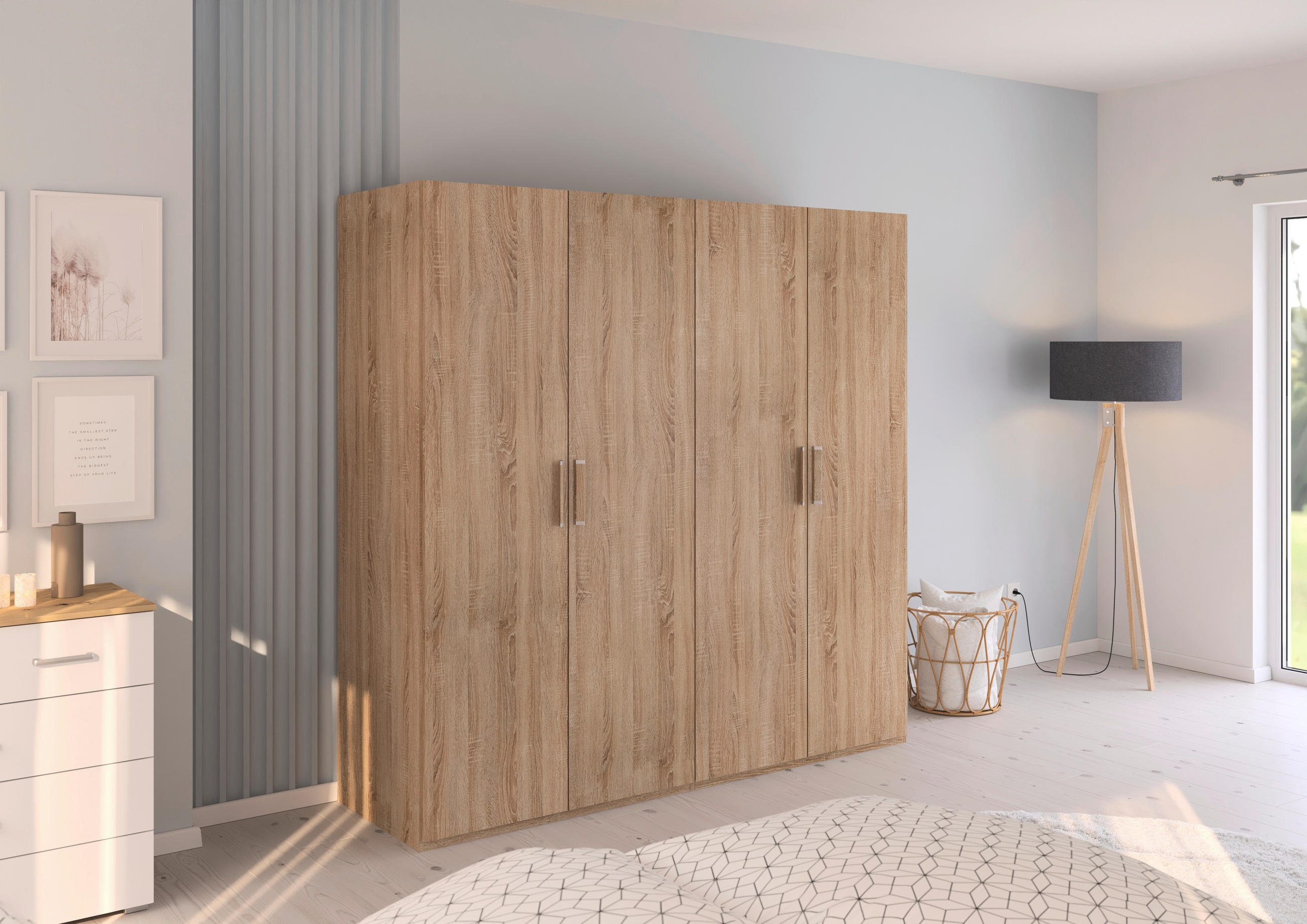DREHTÜRENSCHRANK 201/197/60 cm 4-türig Sonoma Eiche  - Silberfarben/Sonoma Eiche, Design, Holzwerkstoff/Kunststoff (201/197/60cm) - Novel
