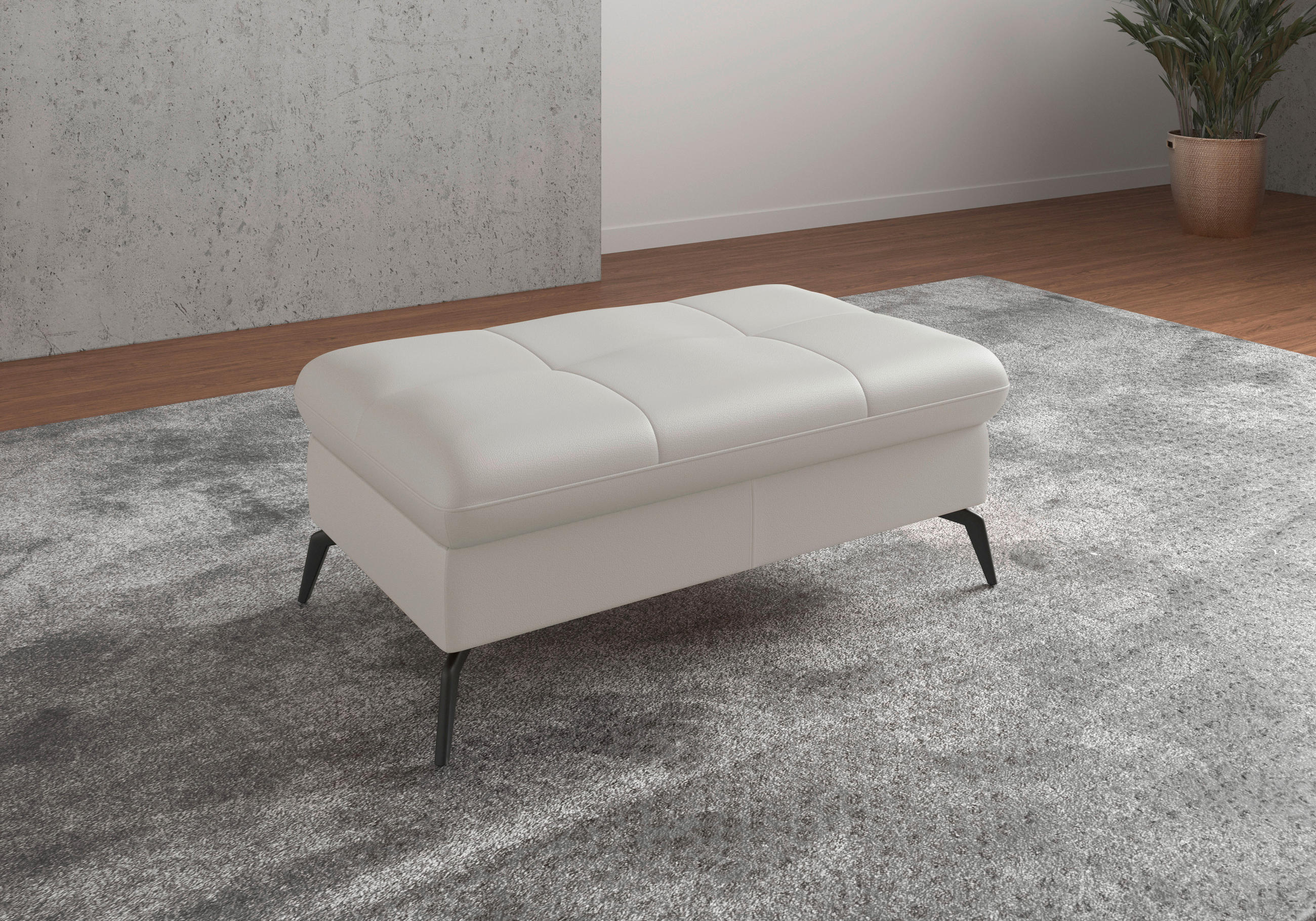 HOCKERLeder Weiss  - Weiss/Schwarz, Konventionell, Leder/Metall (102/47/69cm) - Sit & More