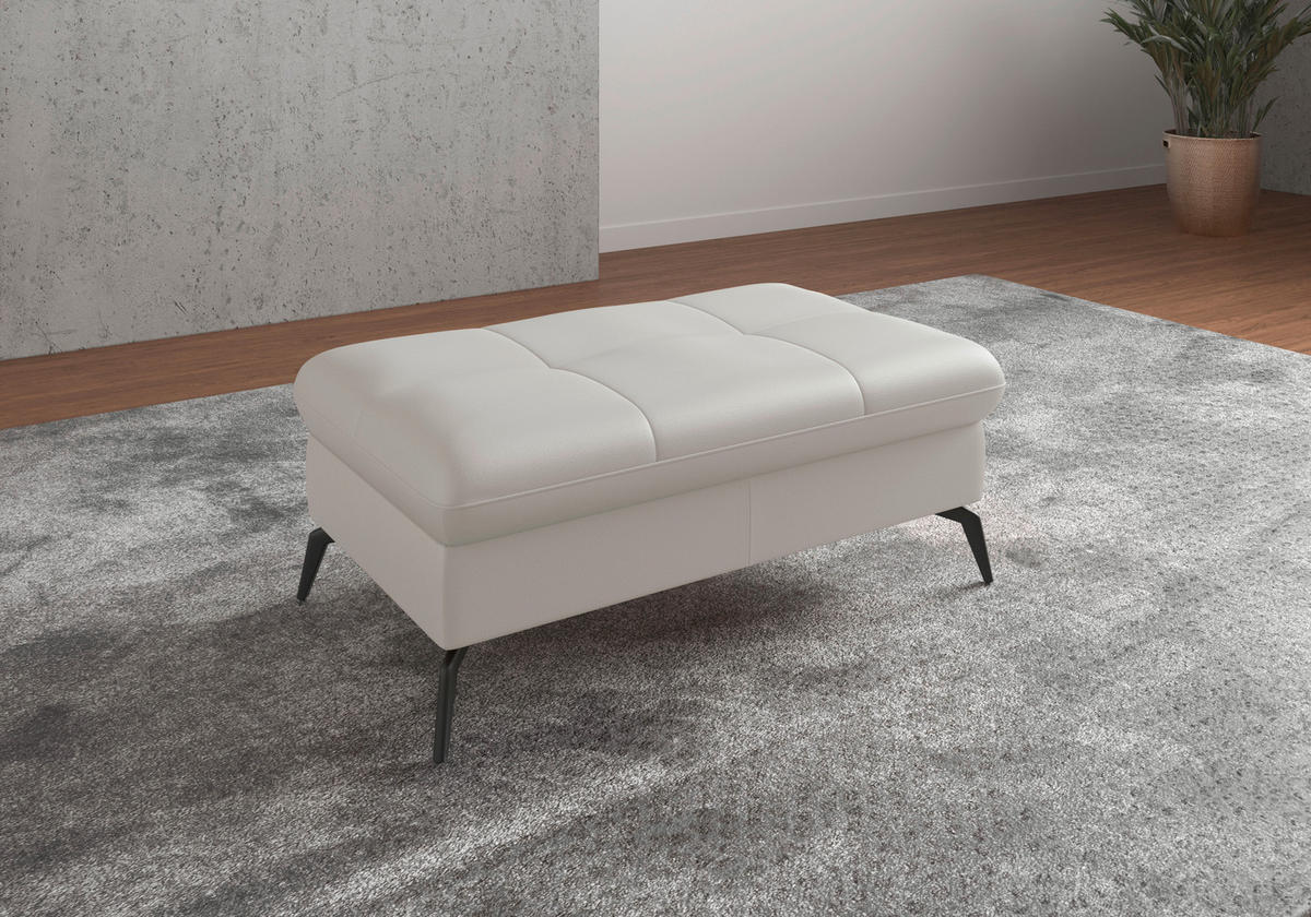 HOCKER in Leder Weiß  - Schwarz/Weiß, KONVENTIONELL, Leder/Metall (102/47/69cm) - Sit & More