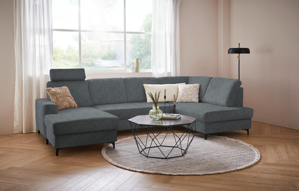 WOHNLANDSCHAFT in Webstoff Dunkelgrau  - Dunkelgrau/Schwarz, Konventionell, Textil/Metall (167/317/185cm) - Stylife