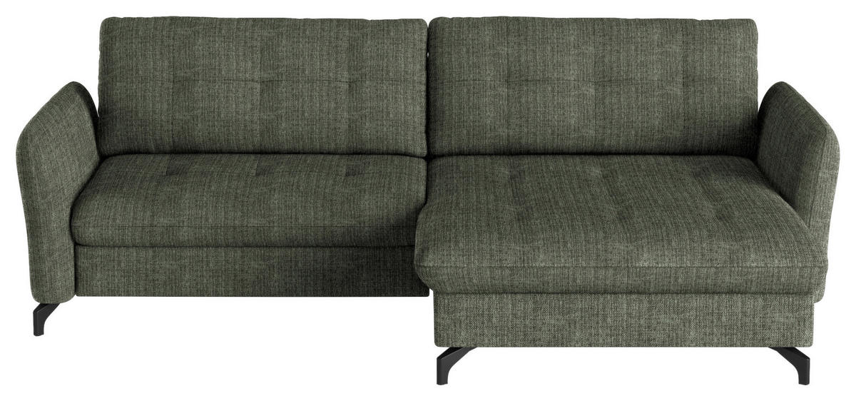 ECKSOFA in Flachgewebe, Leinenoptik Grün  - Schwarz/Grün, Design, Textil/Metall (242/170cm) - Xora