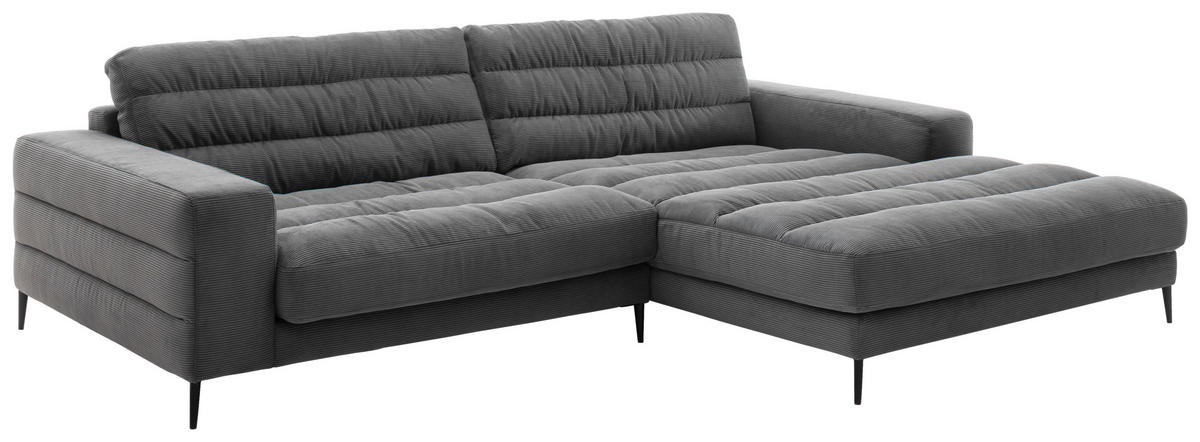 ECKSOFA in Cord Anthrazit  - Anthrazit/Schwarz, Design, Textil/Metall (296/207cm) - Dieter Knoll