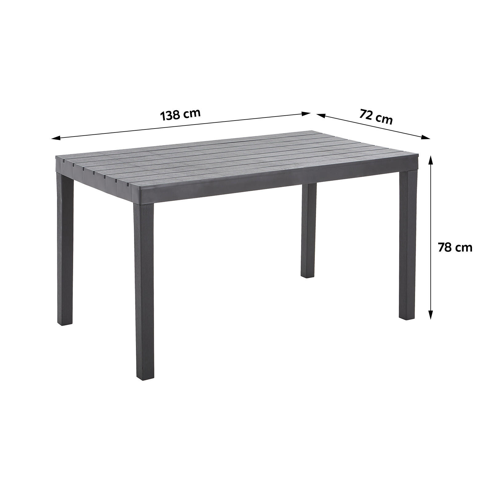 GARTENTISCH 138/72/78 cm Kunststoff rechteckig  - Anthrazit, MODERN, Kunststoff (138/72/78cm) - Ambia Garden