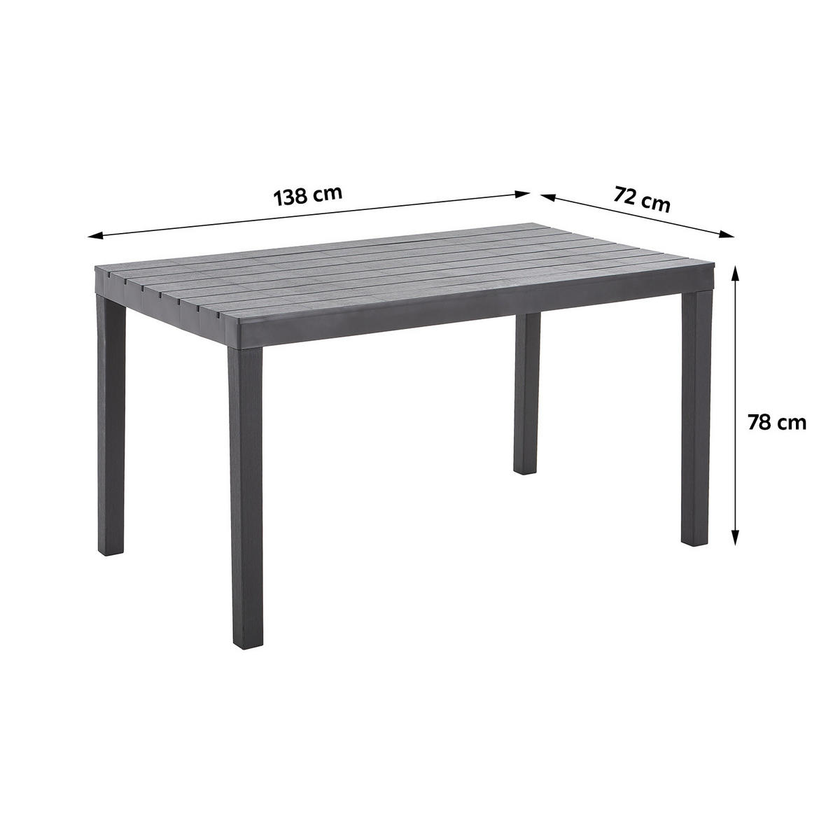 GARTENTISCH 138/72/78 cm Kunststoff rechteckig  - Anthrazit, MODERN, Kunststoff (138/72/78cm) - Ambia Garden
