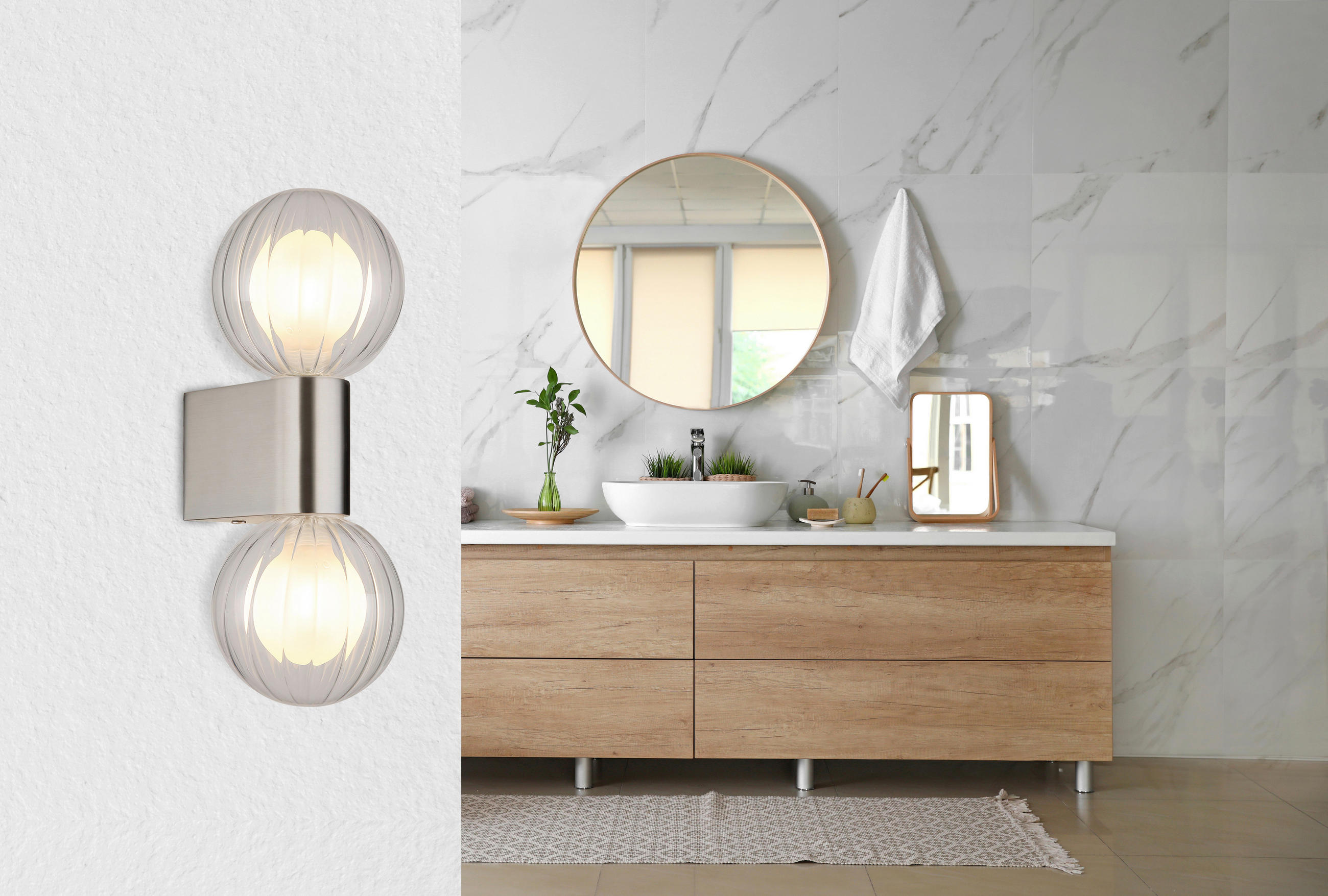 BADEZIMMER-WANDLEUCHTE - Klar, Konventionell, Glas/Metall (10/12/26,5cm) - Globo