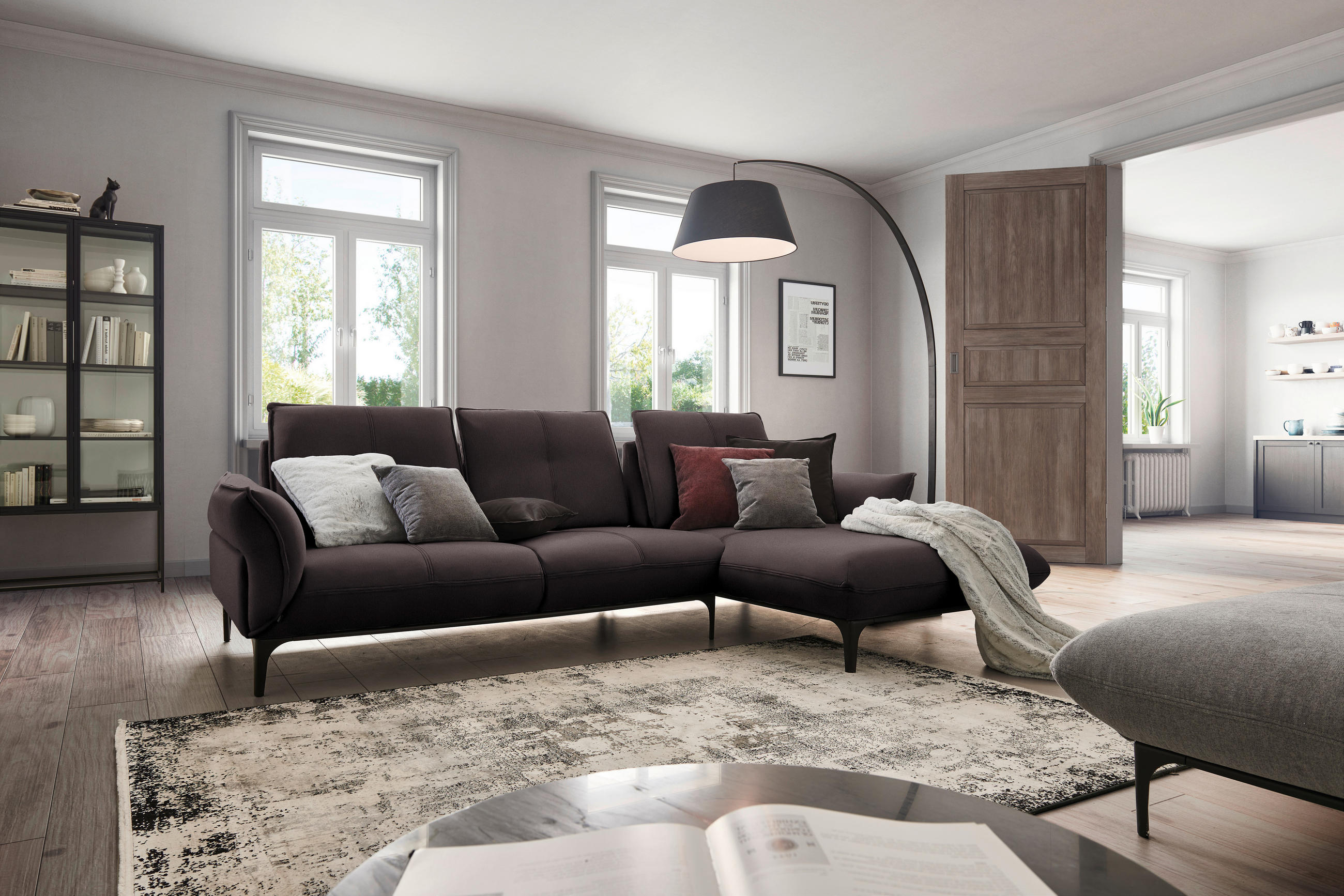 ECKSOFA in Echtleder Dunkelbraun  277/182 cm  - Dunkelbraun/Schwarz, Natur, Leder (277/182cm) - Valnatura