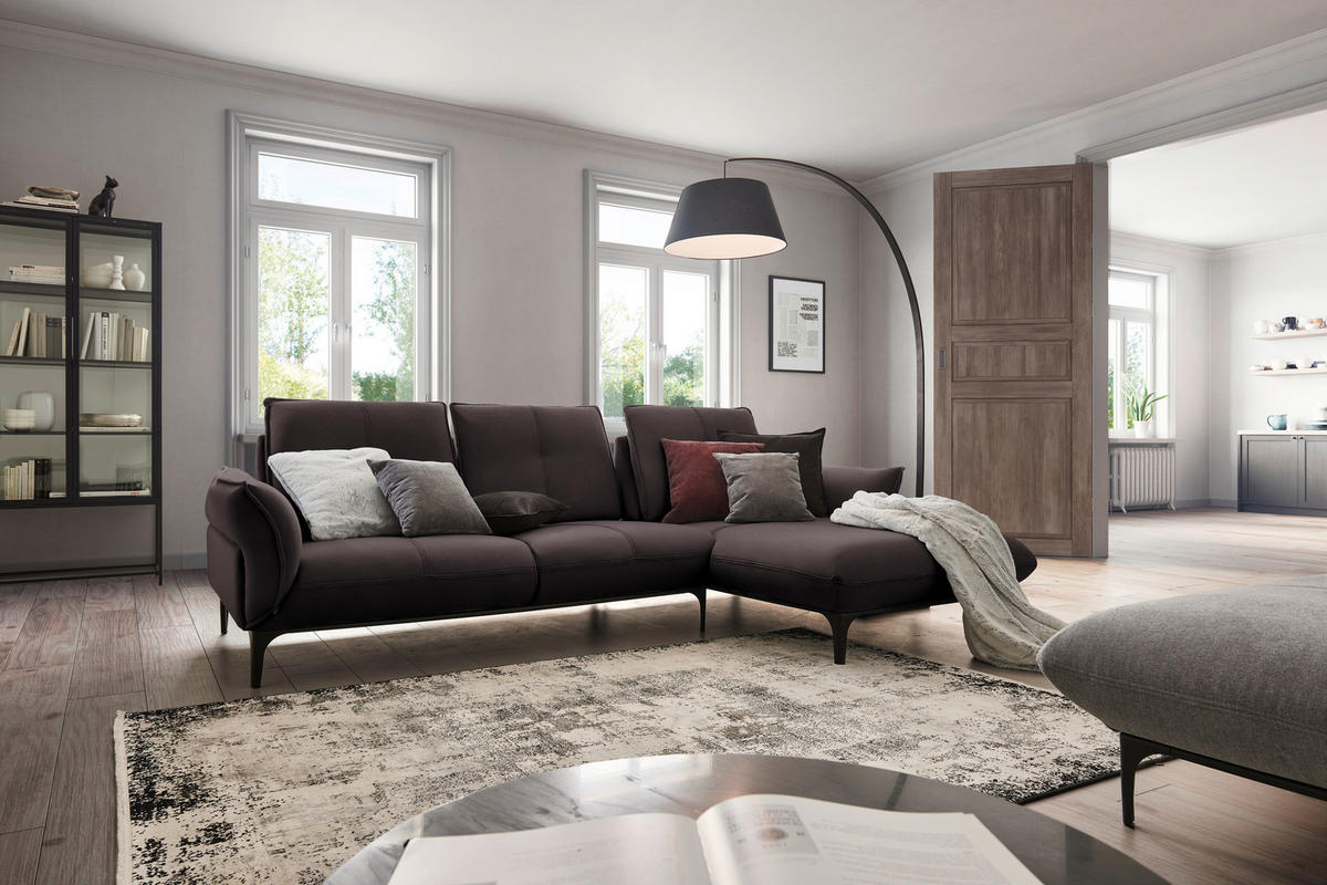 ECKSOFA in Echtleder Dunkelbraun  - Dunkelbraun/Schwarz, Natur, Leder (277/182cm) - Valnatura