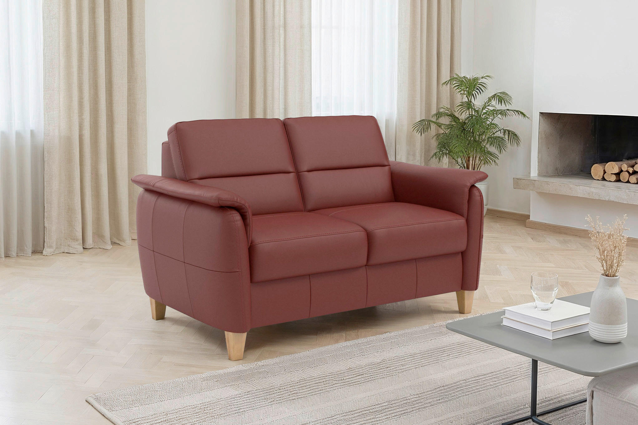 Sit & More DVOUMÍSTNÁ POHOVKA, červenohnědá, pravá kůže