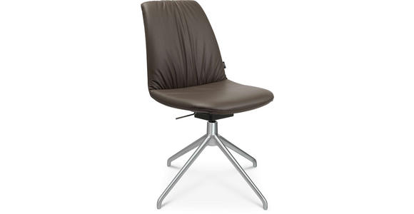 STUHL  in Aluminium Echtleder pigmentiert Metall, Leder  - Alufarben/Braun, Design, Leder/Metall (46/81,5-84,5/55cm) - Johann Jakob