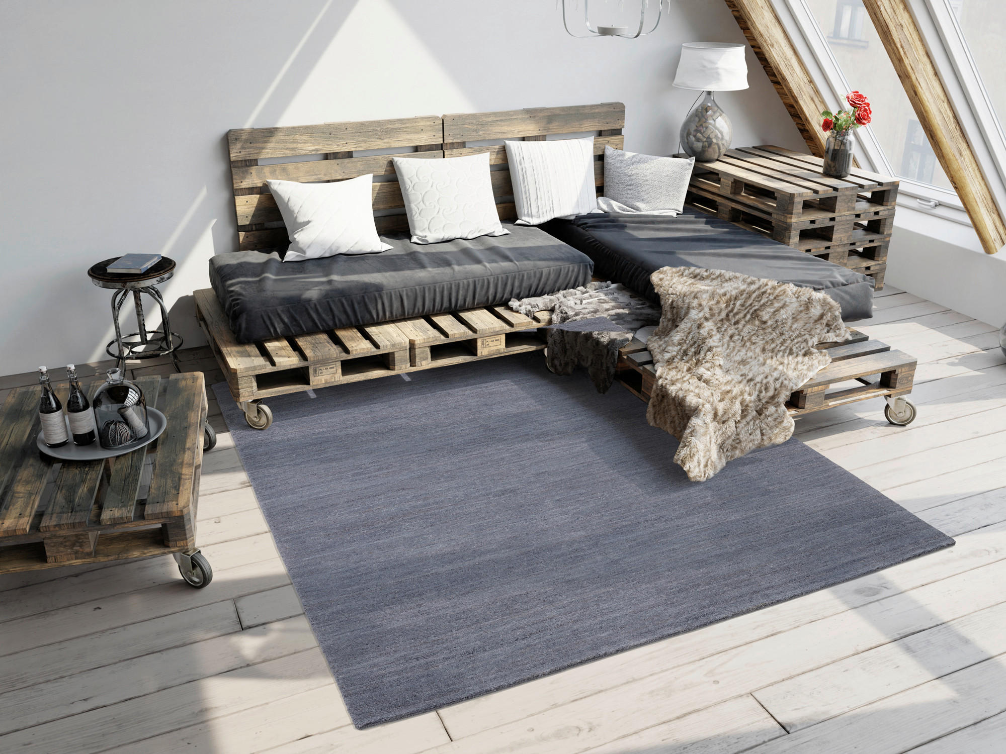 WOLLTEPPICH 140/200 cm Blaugrau  - Blaugrau, Natur, Textil (140/200cm) - Cazaris