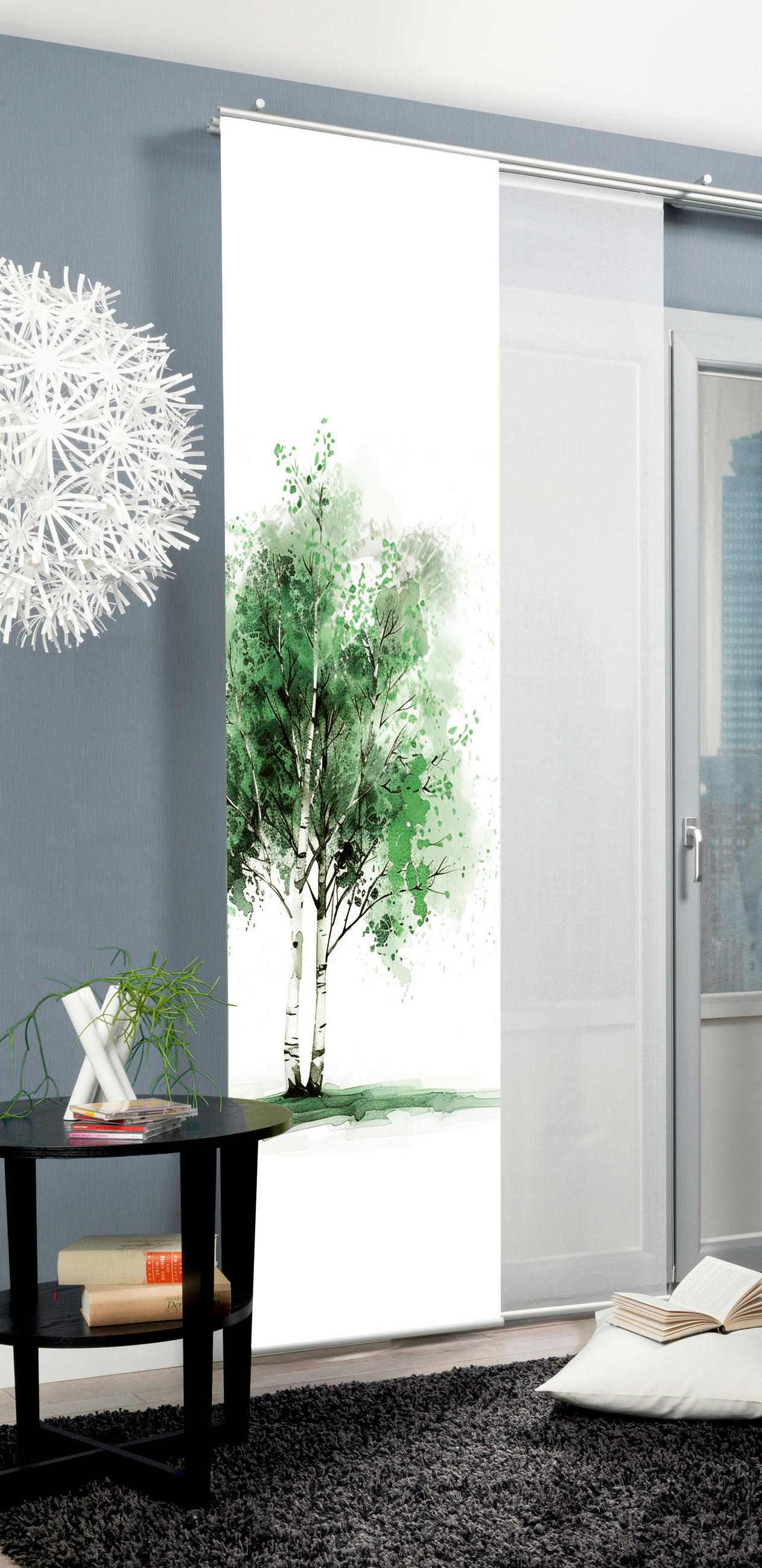 FLÄCHENVORHANG   blickdicht  60/245 cm   - Weiß/Grün, Natur, Textil (60/245cm)