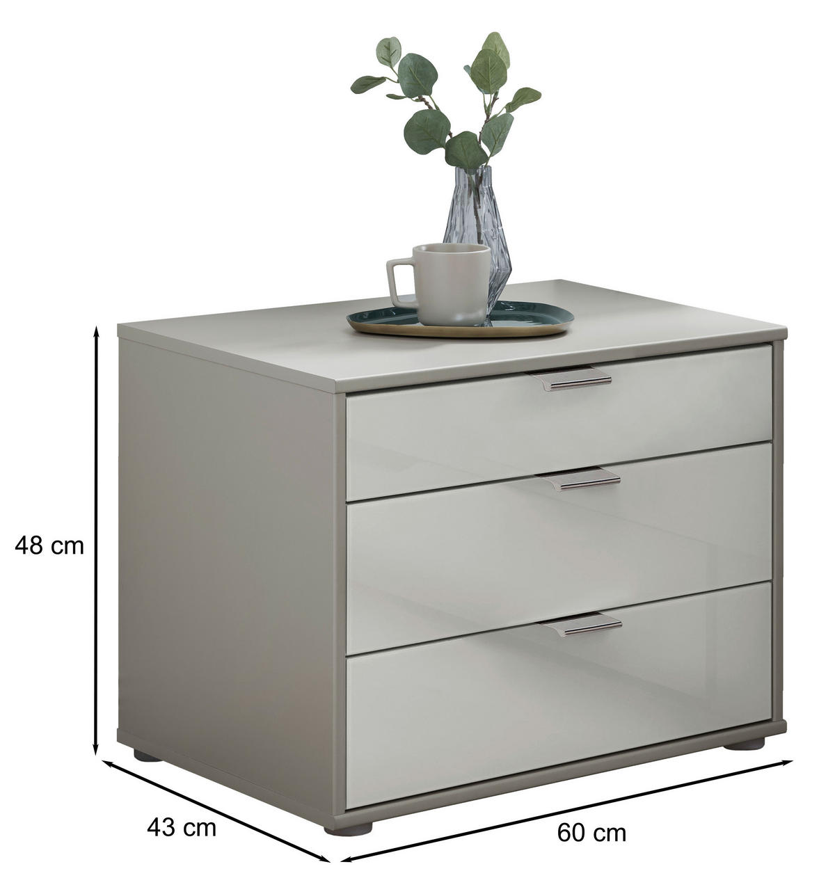 NACHTKÄSTCHEN 60/48/43 cm  in Grau, Weiss  - Chromfarben/Weiss, Konventionell, Glas/Holzwerkstoff (60/48/43cm) - Dieter Knoll