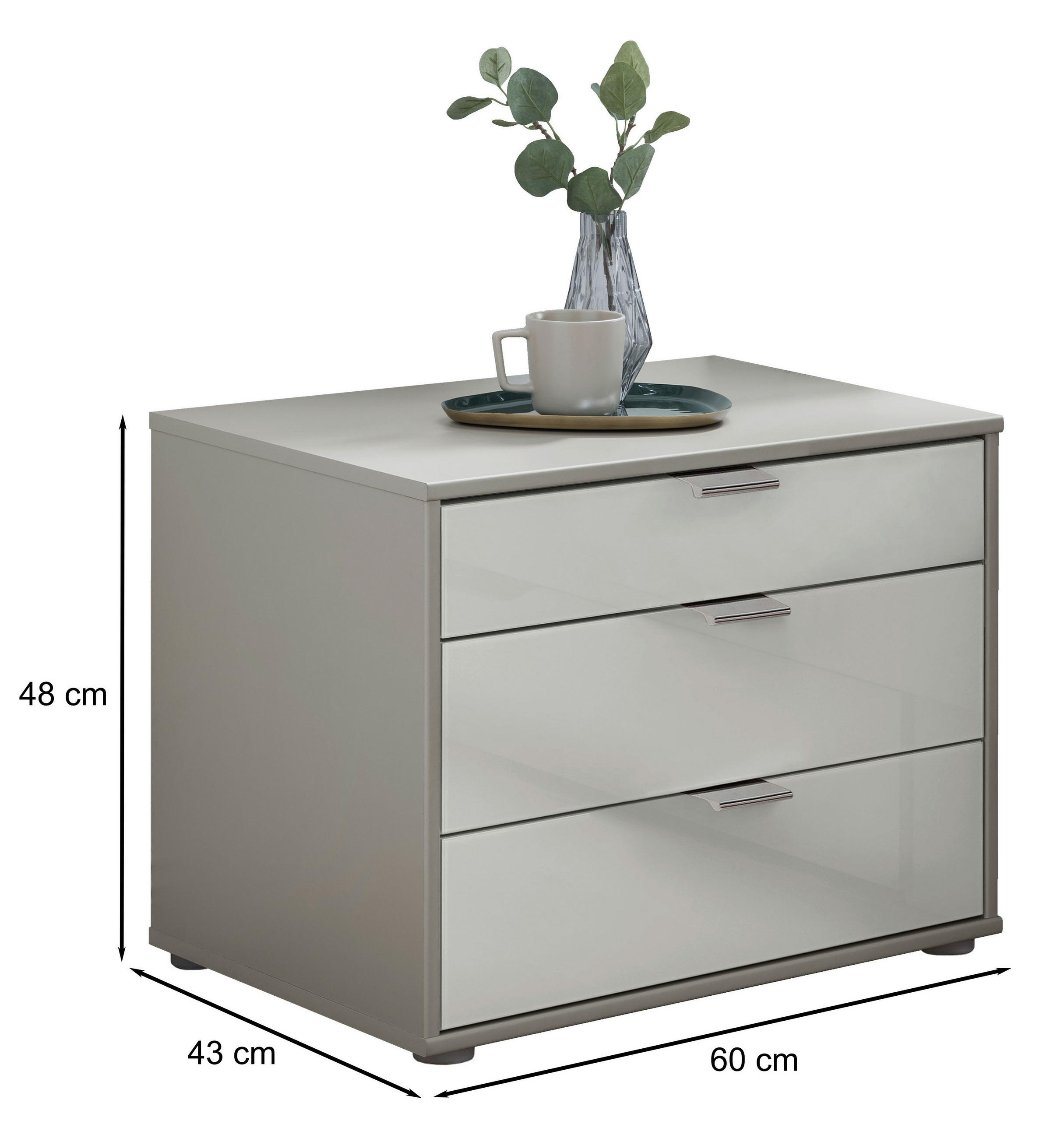 Thumbnail - Dieter Knoll Nachtschrank, Grau, Weiß, Metall, 3 Schublade(n) Schubladen, 60x48x43 cm, ISO 9001, Made in Germany, Typena...