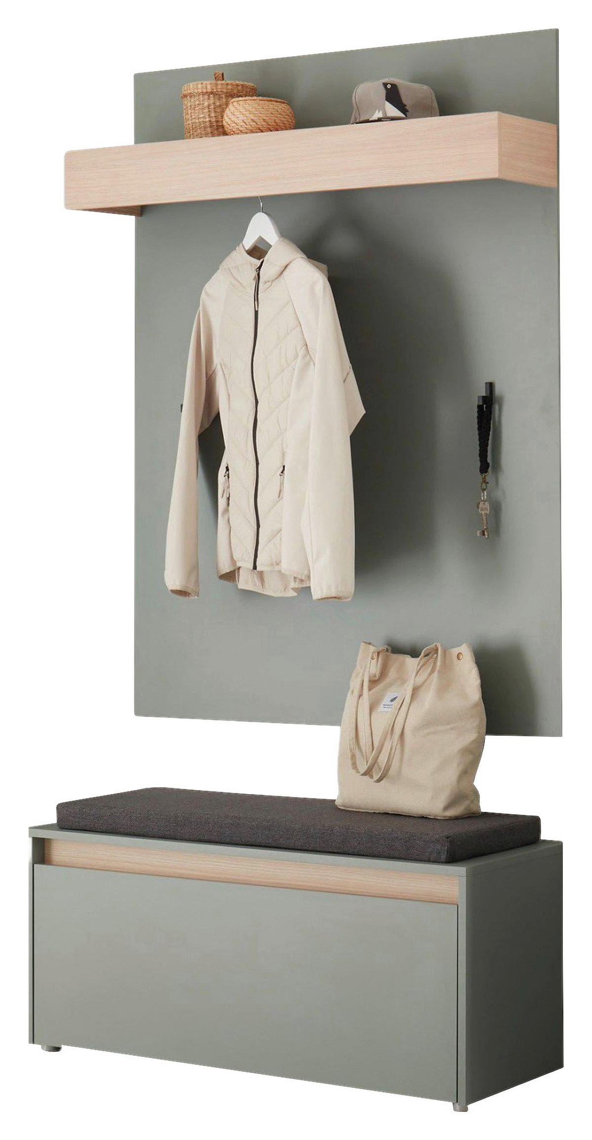 GARDEROBE 3-teilig  in 100/200/40 cm  - Eichefarben/Salbeigrün, Design, Holzwerkstoff/Textil (100/200/40cm) - Modante