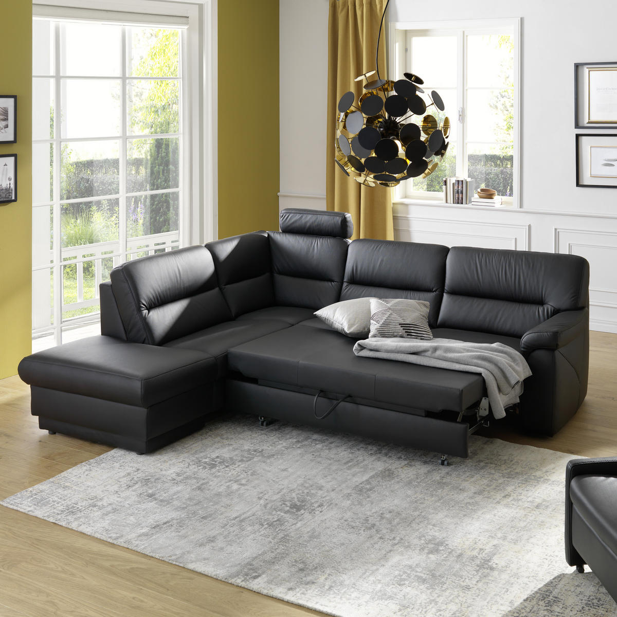 ECKSOFA in Echtleder Schwarz  - Schwarz, KONVENTIONELL, Leder (267/234cm) - Himolla