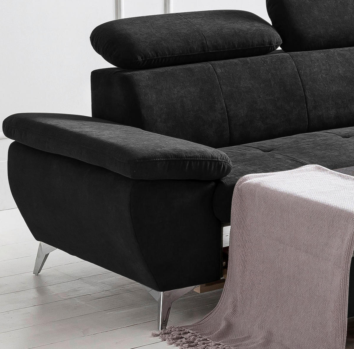 ECKSOFA in Mikrofaser Schwarz  - Chromfarben/Schwarz, Konventionell, Textil/Metall (256/209cm) - Livetastic