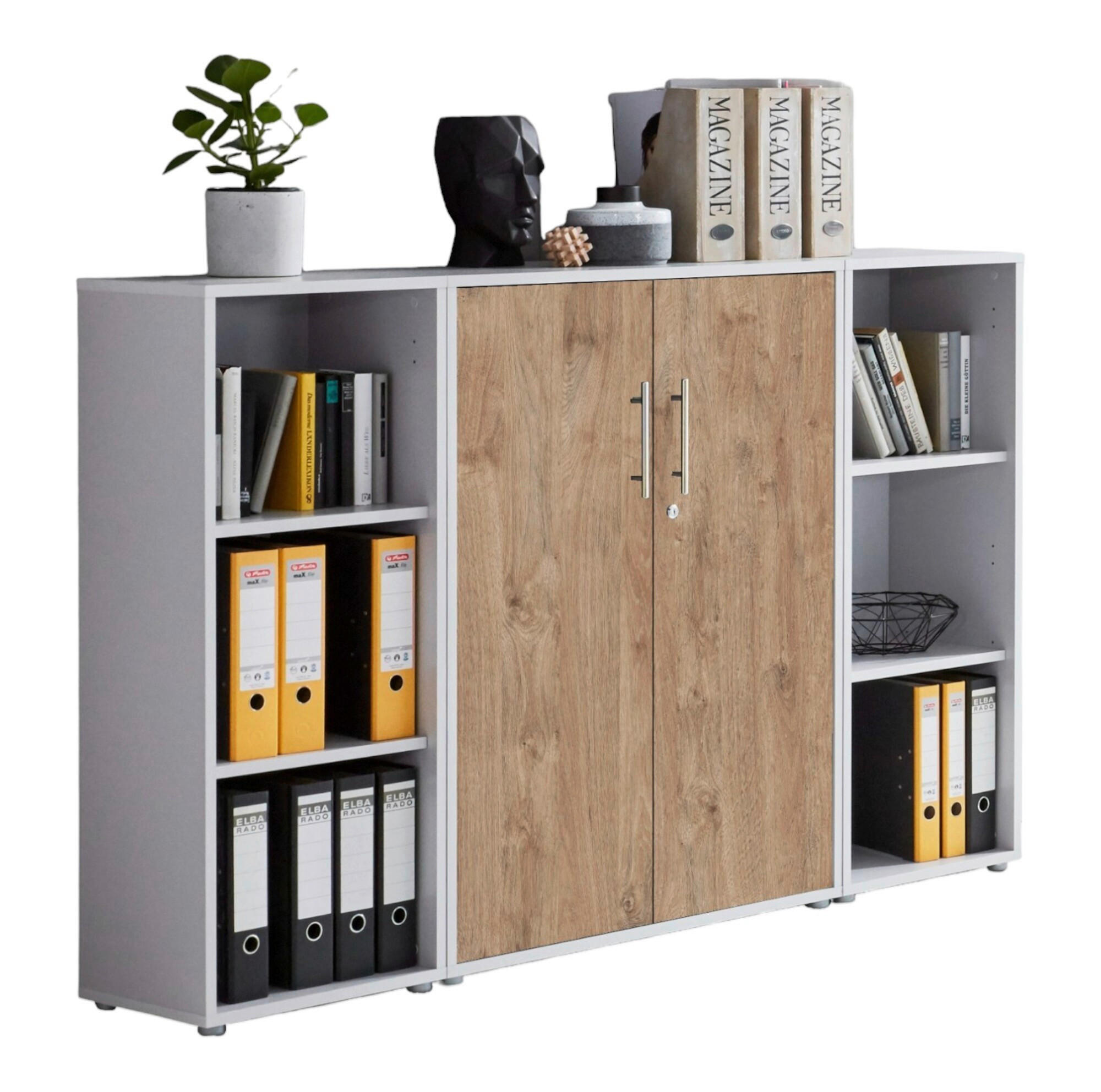 AKTENSCHRANK Grau, Eichefarben  - Eichefarben/Grau, MODERN, Holzwerkstoff (173/114/33cm) - MID.YOU