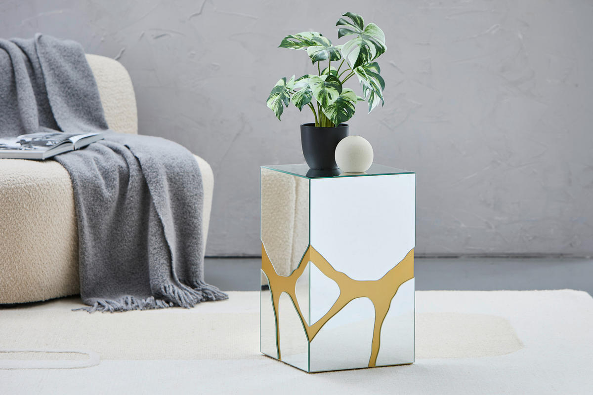 SUPORT DE FLORI TIP COLOANĂ in sticlă, material pe bază de lemn   30/50/30 cm  - argintiu/auriu, Trend, sticlă/material pe bază de lemn (30/50/30cm) - Ambia Home