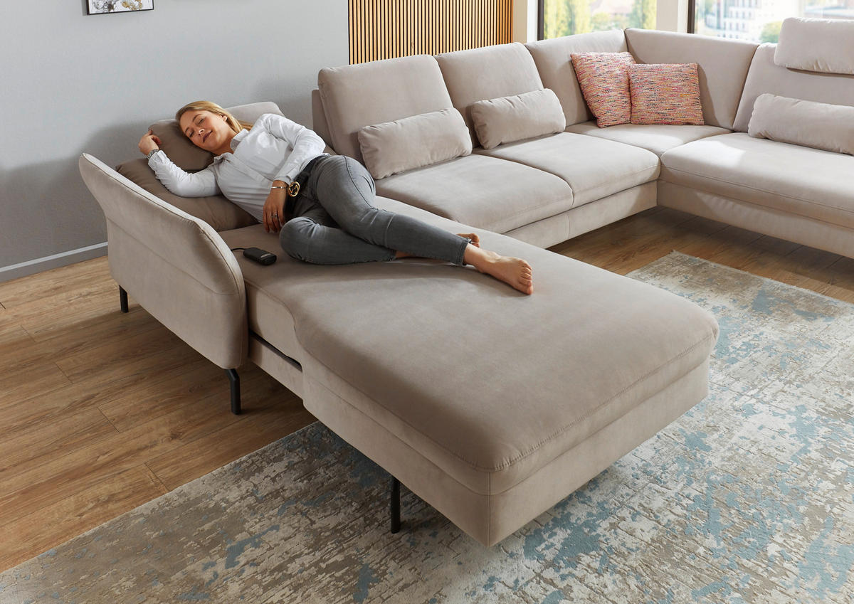 WOHNLANDSCHAFT in Velours Graubraun  - Graubraun/Schwarz, Design, Textil/Metall (220/335/179cm) - Beldomo System