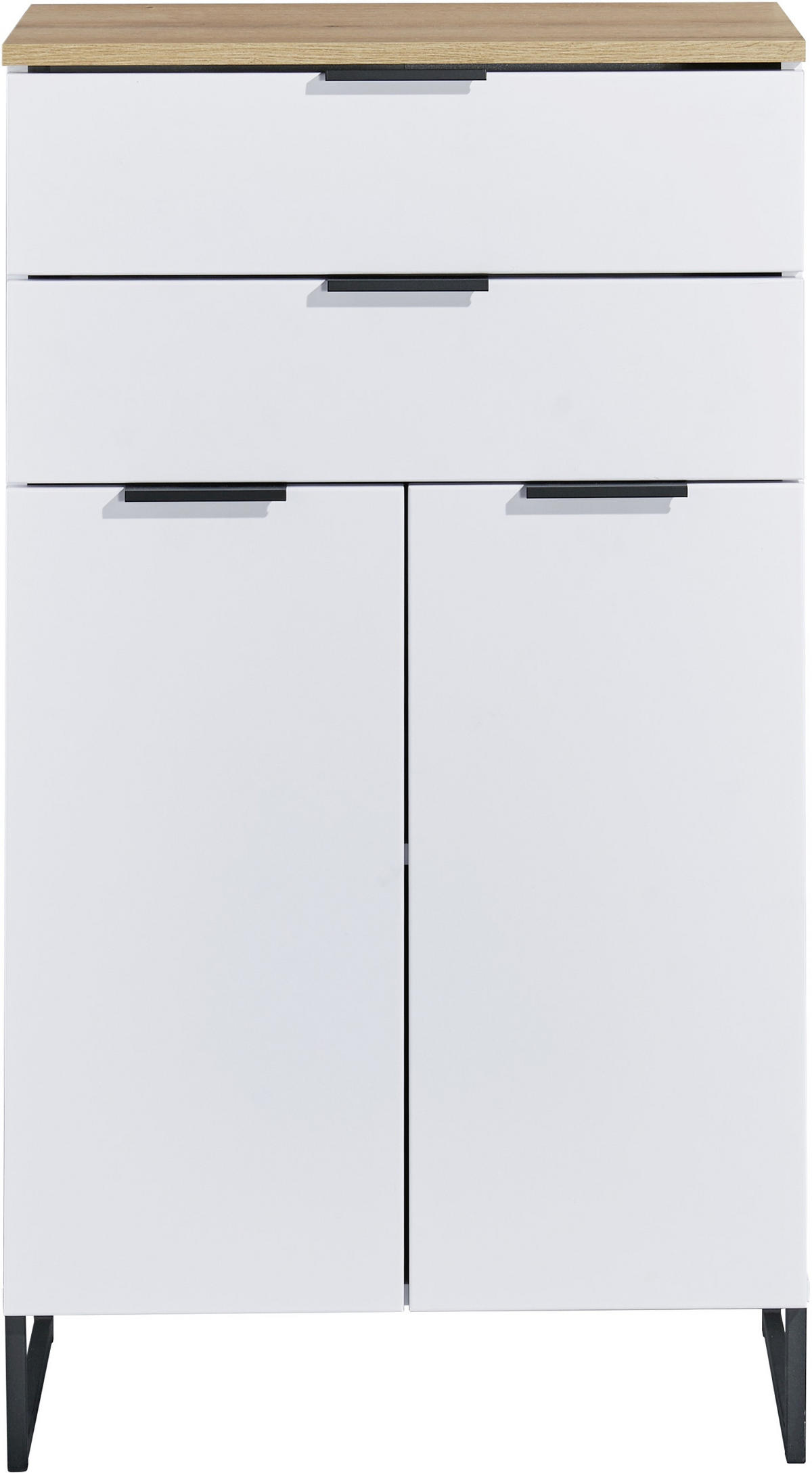 MIDISCHRANK 60/106/32 cm  - Eichefarben/Schwarz, KONVENTIONELL, Holzwerkstoff/Metall (60/106/32cm) - home24